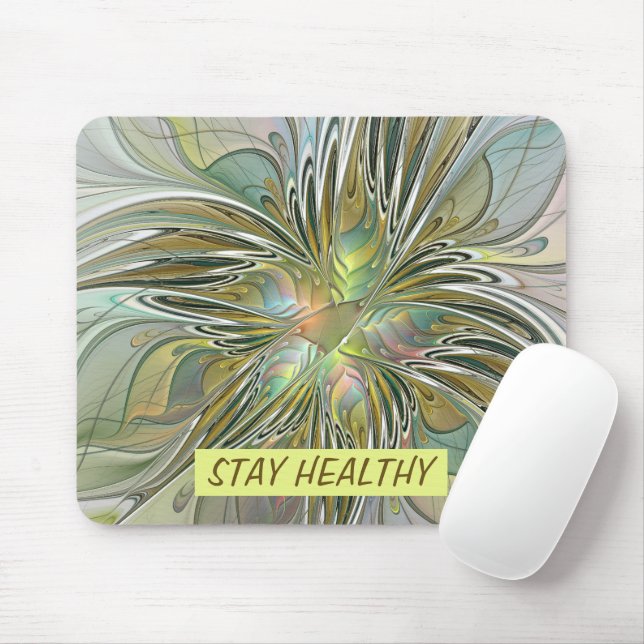 Floral Fantasy Modern Fractal Art Flower With Gold Mouse Mat (With Mouse)