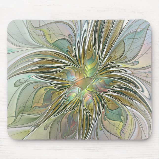 Floral Fantasy Modern Fractal Art Flower With Gold Mouse Mat (Front)