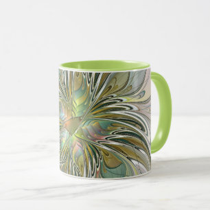 Floral Fantasy Modern Fractal Art Flower With Gold Mug