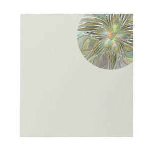 Floral Fantasy Modern Fractal Art Flower With Gold Notepad