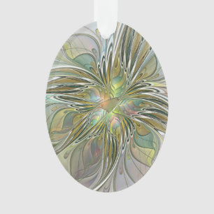 Floral Fantasy Modern Fractal Art Flower With Gold Ornament