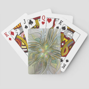 Floral Fantasy Modern Fractal Art Flower With Gold Playing Cards