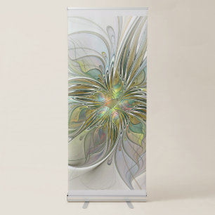 Floral Fantasy Modern Fractal Art Flower With Gold Retractable Banner