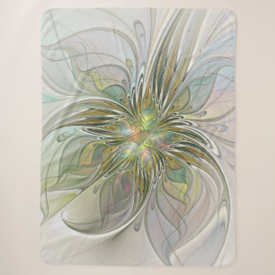 Floral Fantasy Modern Fractal Art Flower With Gold Sherpa Blanket