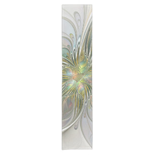 Floral Fantasy Modern Fractal Art Flower With Gold Short Table Runner