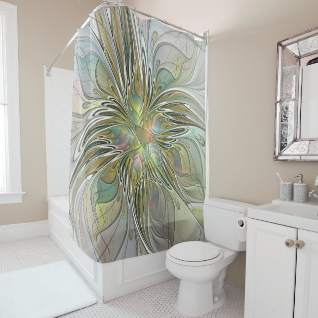Floral Fantasy Modern Fractal Art Flower With Gold Shower Curtain (In Situ)