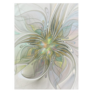Floral Fantasy Modern Fractal Art Flower With Gold Tablecloth