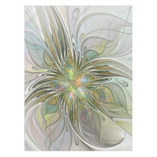 Floral Fantasy Modern Fractal Art Flower With Gold Tablecloth