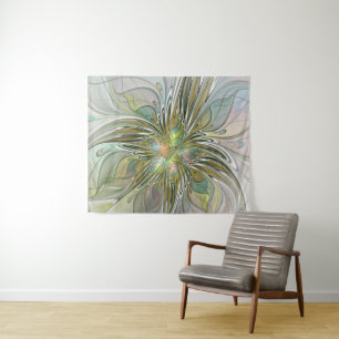 Floral Fantasy Modern Fractal Art Flower With Gold Tapestry