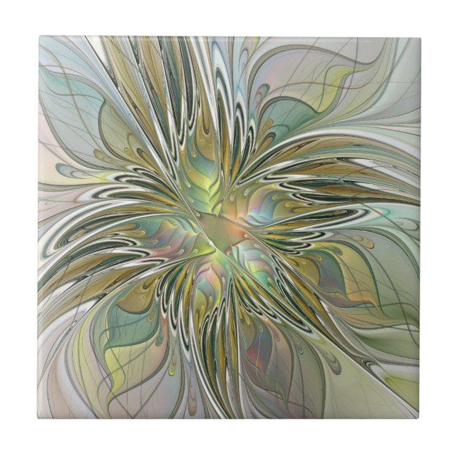 Floral Fantasy Modern Fractal Art Flower With Gold Tile (Front)