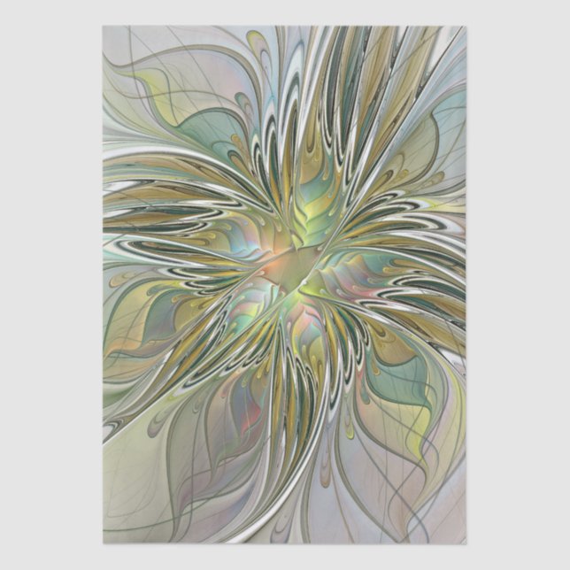 Floral Fantasy Modern Fractal Art Flower With Gold Tissue Paper (Front)
