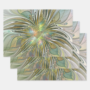 Floral Fantasy Modern Fractal Art Flower With Gold Wrapping Paper Sheet