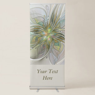 Floral Fantasy Modern Fractal Flower And Gold Text Retractable Banner