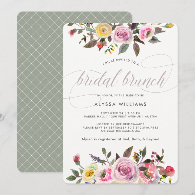 Floral Fantasy | Modern Watercolor Bridal Brunch Invitation (Front/Back)