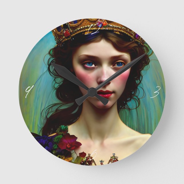 Floral Fantasy Princess Round Clock (Front)