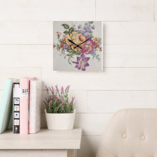 Floral Fantasy Square Wall Clock