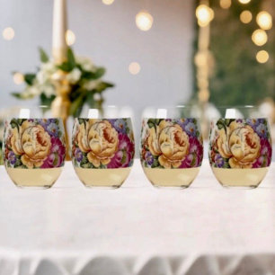 Floral Fantasy   Stemless Wine Glass