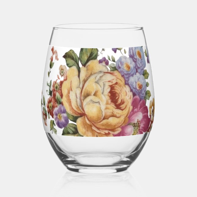 Floral Fantasy   Stemless Wine Glass (Front)