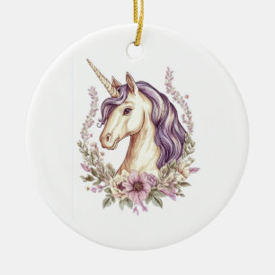 Floral Fantasy Unicorn  (1) Ceramic Tree Decoration