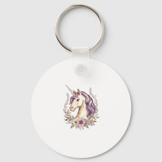 Floral Fantasy Unicorn  (1) Key Ring (Front)