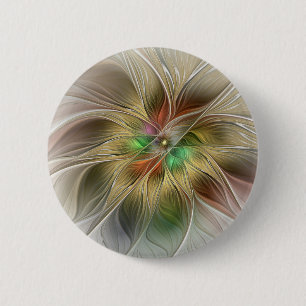 Floral Fantasy With Gold Modern Abstract Fractal 6 Cm Round Badge