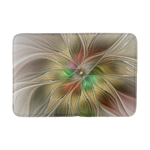 Floral Fantasy With Gold Modern Abstract Fractal Bath Mat