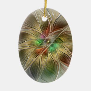 Floral Fantasy With Gold Modern Abstract Fractal Ceramic Tree Decoration