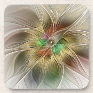 Floral Fantasy With Gold Modern Abstract Fractal Coaster