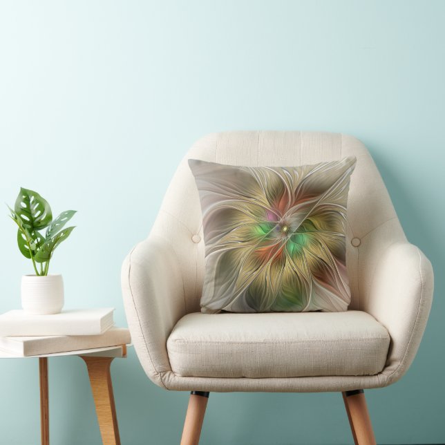 Floral Fantasy With Gold Modern Abstract Fractal Cushion (Chair)
