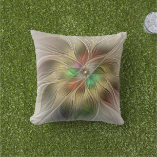 Floral Fantasy With Gold Modern Abstract Fractal Cushion