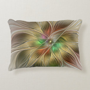 Floral Fantasy With Gold Modern Abstract Fractal Decorative Cushion