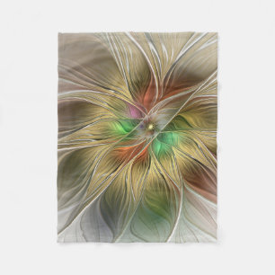 Floral Fantasy With Gold Modern Abstract Fractal Fleece Blanket
