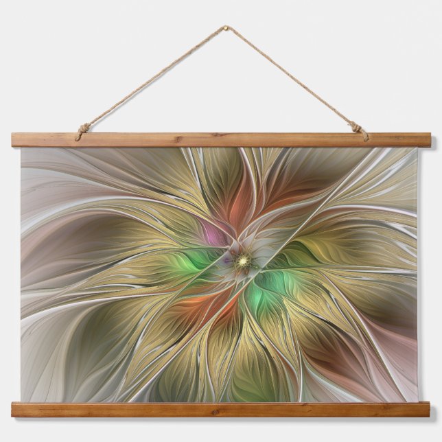 Floral Fantasy With Gold Modern Abstract Fractal Hanging Tapestry (Front)