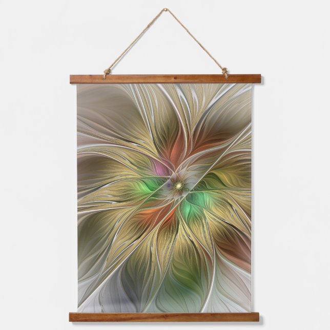 Floral Fantasy With Gold Modern Abstract Fractal Hanging Tapestry (Front)