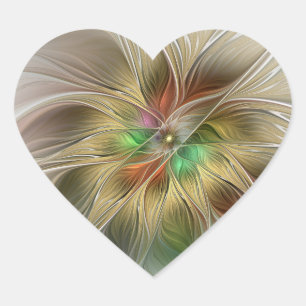 Floral Fantasy With Gold Modern Abstract Fractal Heart Sticker