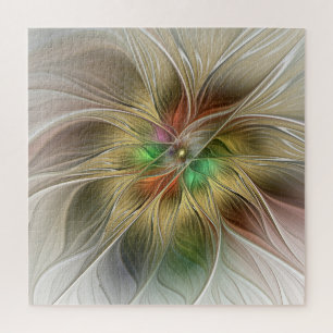 Floral Fantasy With Gold Modern Abstract Fractal Jigsaw Puzzle