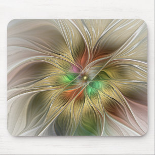 Floral Fantasy With Gold Modern Abstract Fractal Mouse Mat