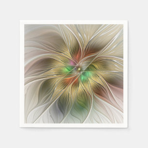Floral Fantasy With Gold Modern Abstract Fractal Napkin