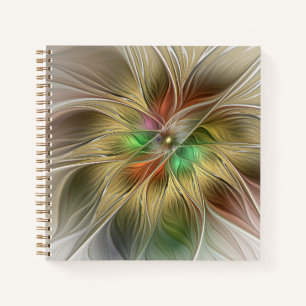 Floral Fantasy With Gold Modern Abstract Fractal Notebook