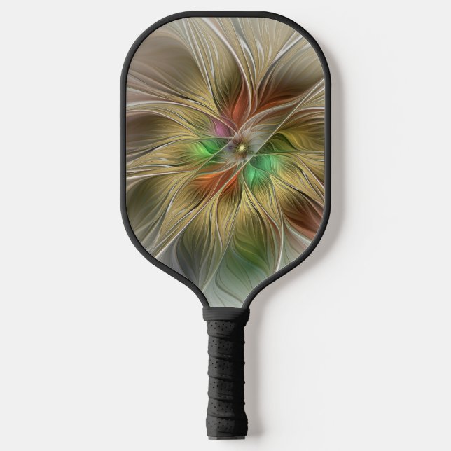 Floral Fantasy With Gold Modern Abstract Fractal Pickleball Paddle (Front)