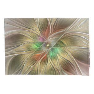 Floral Fantasy With Gold Modern Abstract Fractal Pillowcase