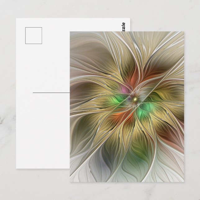 Floral Fantasy With Gold Modern Abstract Fractal Postcard (Front/Back)