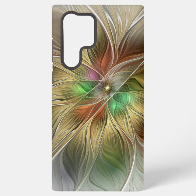 Floral Fantasy With Gold Modern Abstract Fractal Samsung Galaxy S22 Ultra Case (Back)