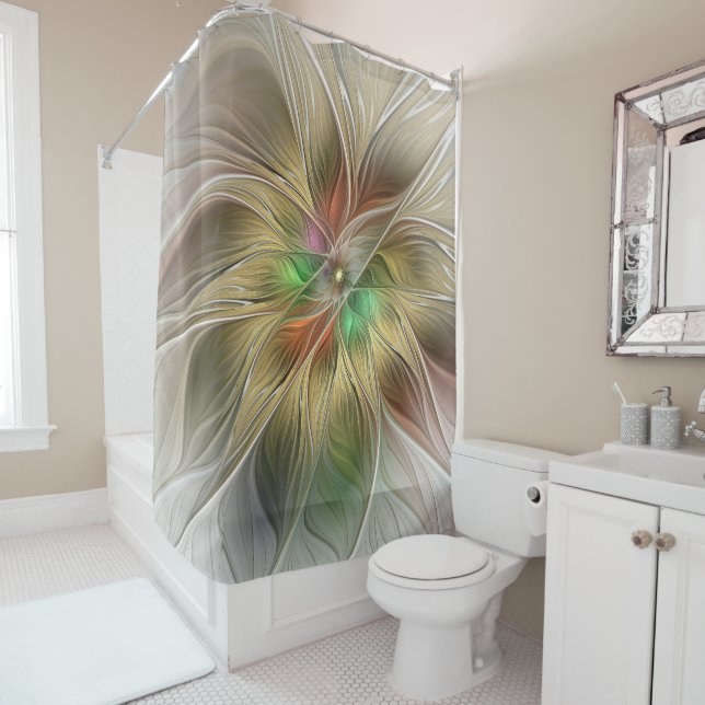 Floral Fantasy With Gold Modern Abstract Fractal Shower Curtain (In Situ)