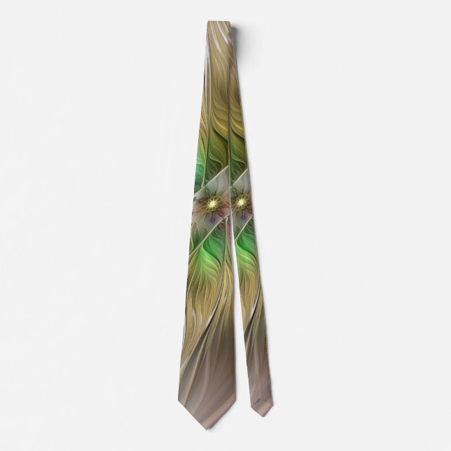 Floral Fantasy With Gold Modern Abstract Fractal Tie (Front)