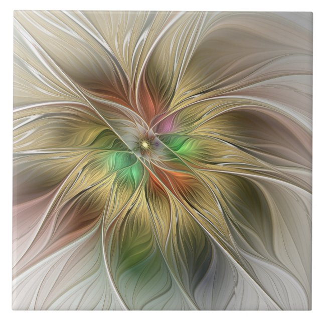Floral Fantasy With Gold Modern Abstract Fractal Tile (Front)