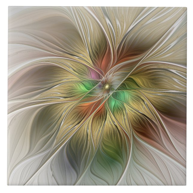 Floral Fantasy With Gold Modern Abstract Fractal Tile (Front)