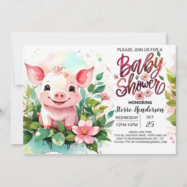 Floral Farm Adventure Piglet's Baby Shower Invitation (Front)