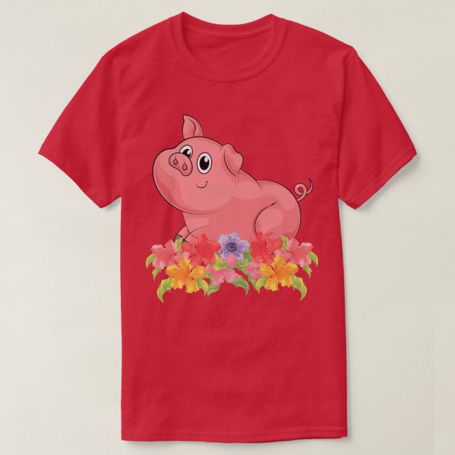 Floral Farm Animal Lover Farming Farmer Piglet Cut T-Shirt (Design Front)