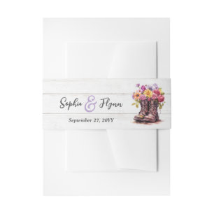 Floral Farm Boots Rustic Country Barn Wedding Invitation Belly Band